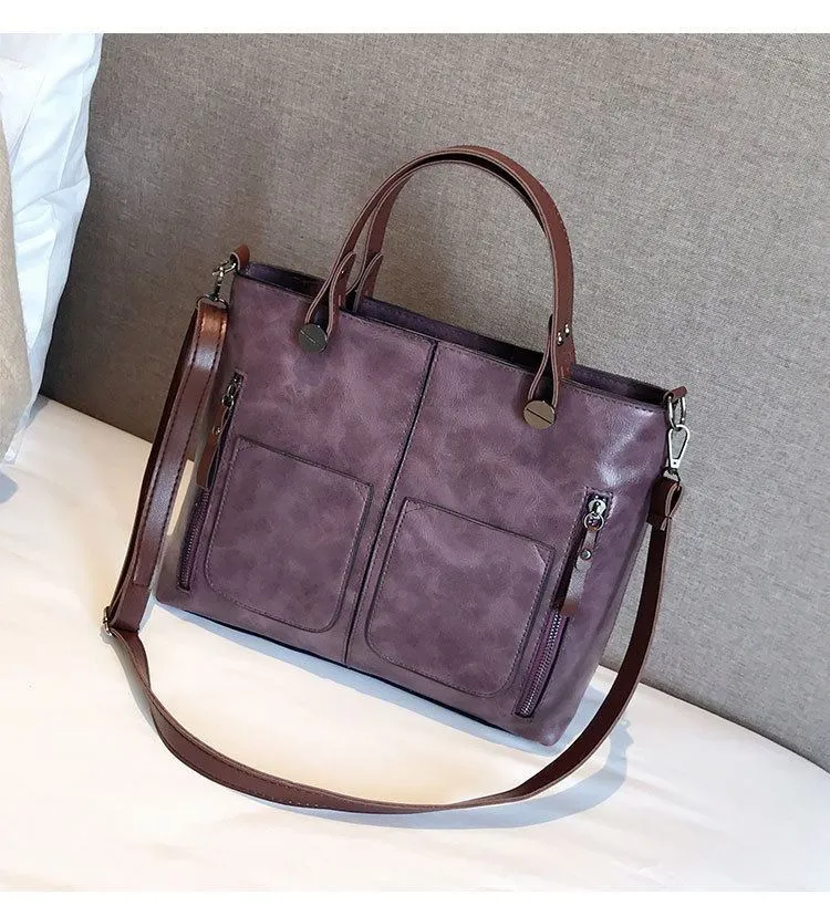 Vintage PU shoulder bag large 32x11x26cm cross-section square retro messenger bag