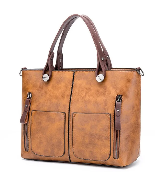 Vintage PU shoulder bag large 32x11x26cm cross-section square retro messenger bag