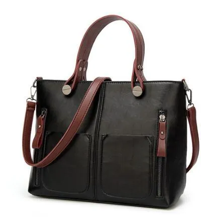 Vintage PU shoulder bag large 32x11x26cm cross-section square retro messenger bag
