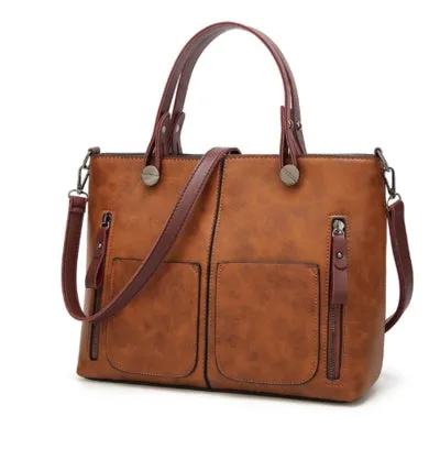 Vintage PU shoulder bag large 32x11x26cm cross-section square retro messenger bag
