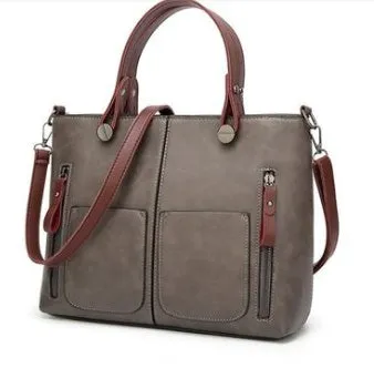 Vintage PU shoulder bag large 32x11x26cm cross-section square retro messenger bag