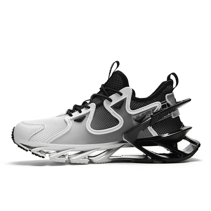 Breathable Flyknit gradient casual running shoes with TPU non-slip sole in white and black colourway