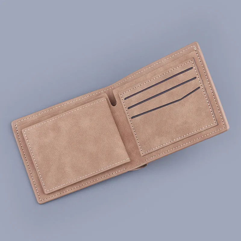 Men's ultra-light pu short wallet two fold half fold frosted finish contrast colour dark brown light brown