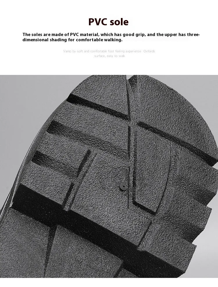 Thick-soled canvas men's motorcycle boots in black, side view showing round toe and front lace-up