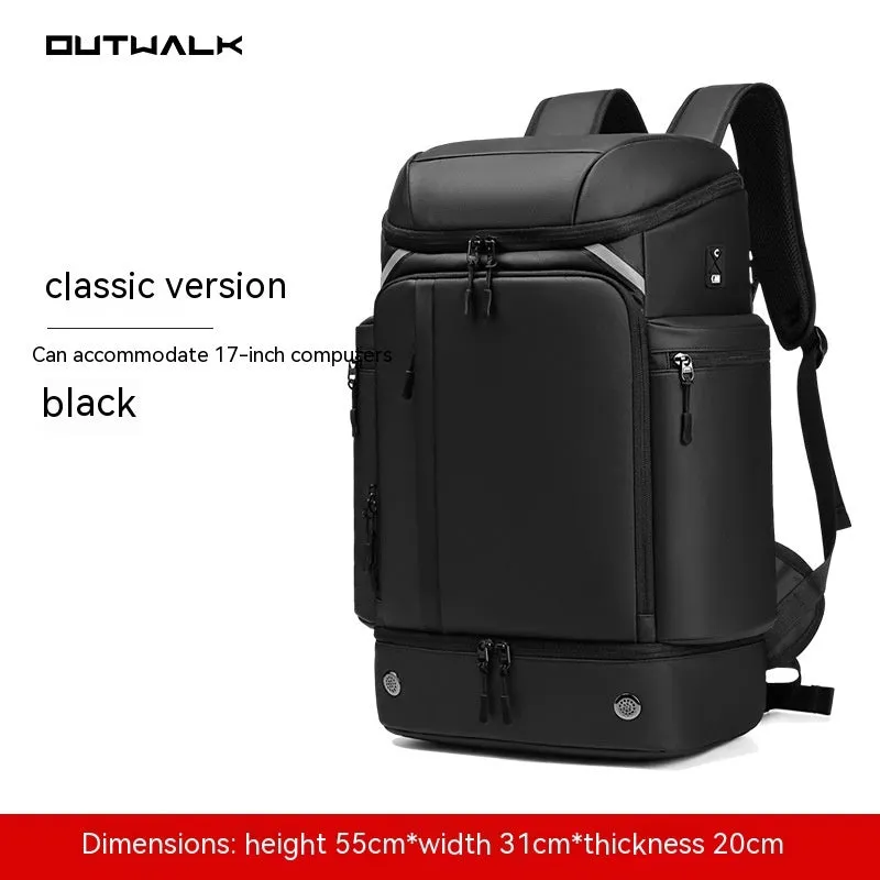 Men's 21-inch large capacity waterproof Oxford cloth backpack in Army Green with curved shoulder straps for outdoor travel