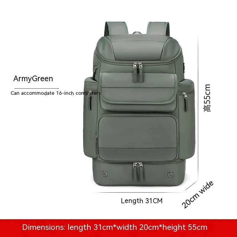 Men's 21-inch large capacity waterproof Oxford cloth backpack in Army Green with curved shoulder straps for outdoor travel