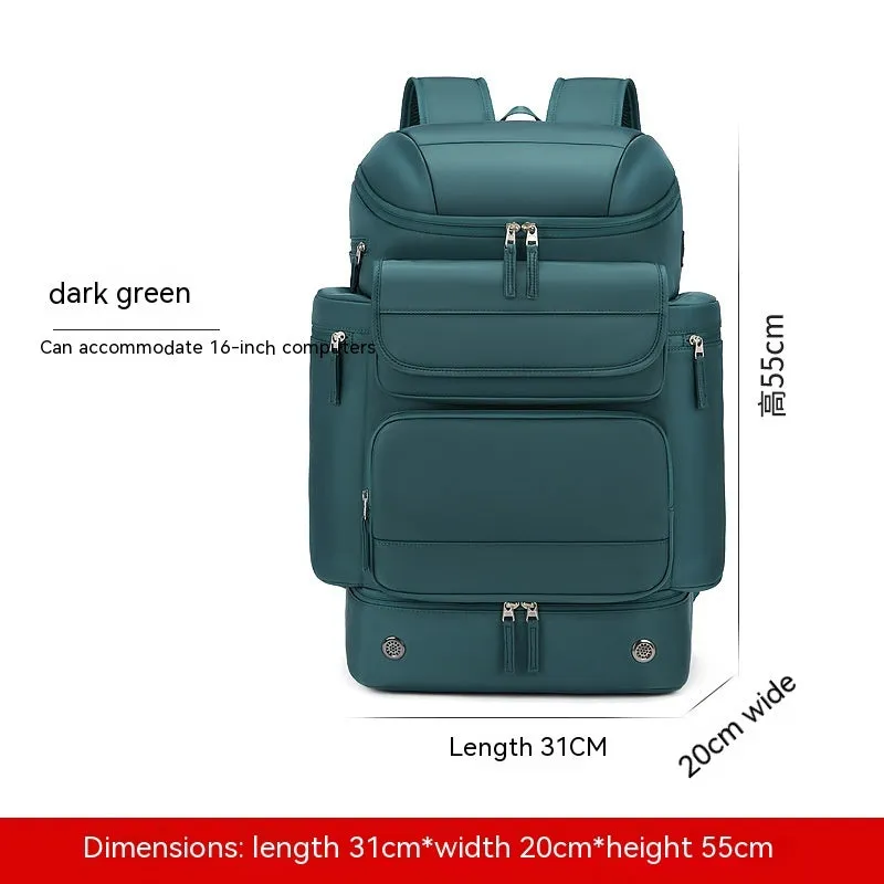 Men's 21-inch large capacity waterproof Oxford cloth backpack in Army Green with curved shoulder straps for outdoor travel