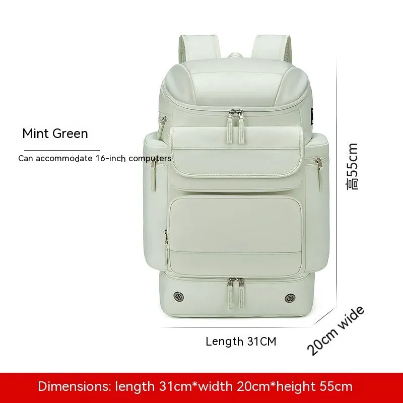 Men's 21-inch large capacity waterproof Oxford cloth backpack in Army Green with curved shoulder straps for outdoor travel