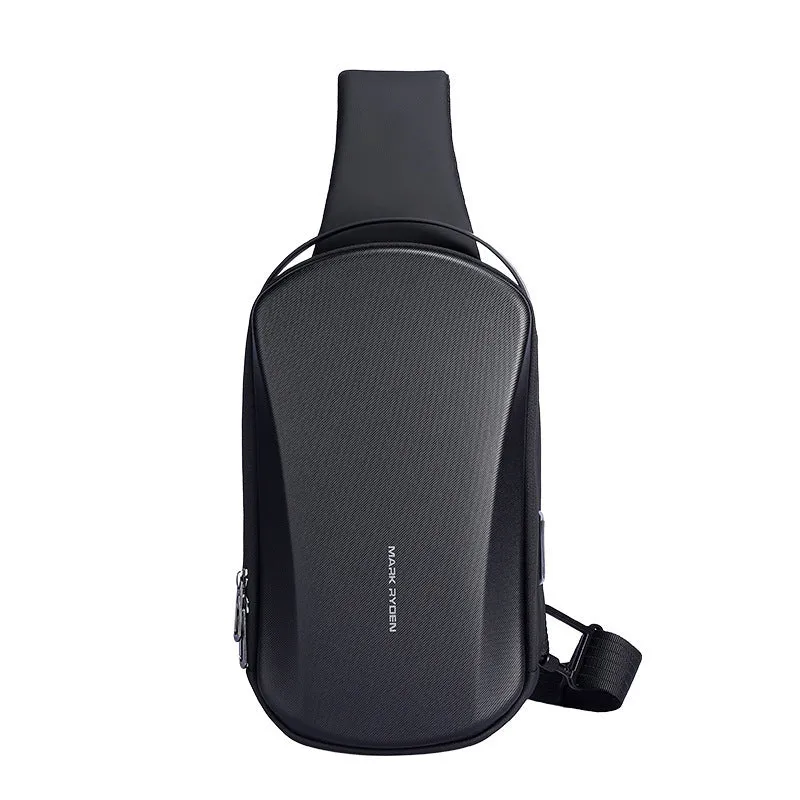 Men's hard shell chest bag in gray, waterproof PU Oxford fabric, 30x18x10cm with adjustable shoulder strap