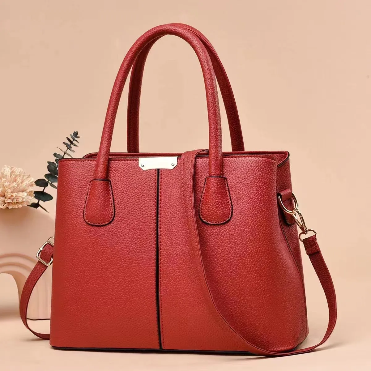 Women's PU crossbody shoulder bag horizontal square shape 29x23x14cm black splicing design