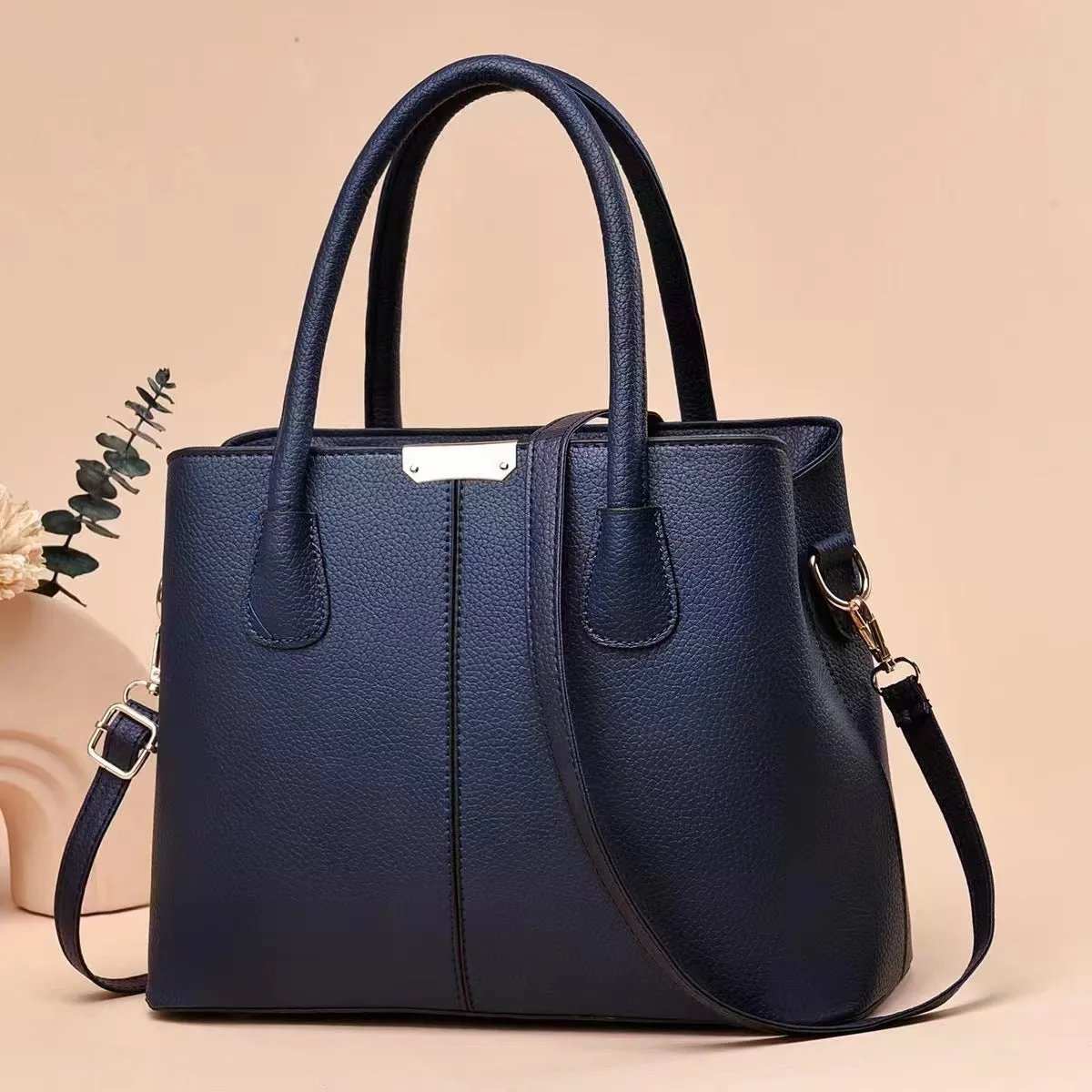 Women's PU crossbody shoulder bag horizontal square shape 29x23x14cm black splicing design