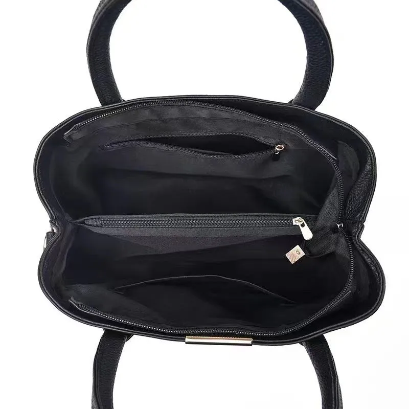 Women's PU crossbody shoulder bag horizontal square shape 29x23x14cm black splicing design