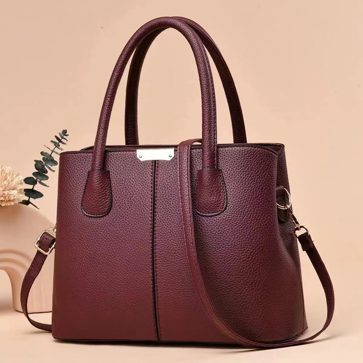 Women's PU crossbody shoulder bag horizontal square shape 29x23x14cm black splicing design