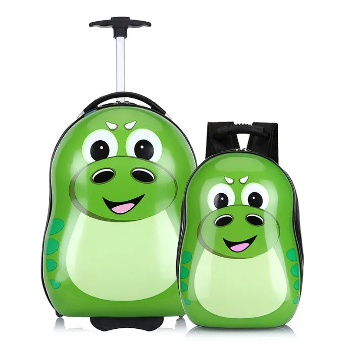 Hard PC trolley school bag with wheels, polyester lining, 30x42x22cm, A4 capacity, in Dinosaur style