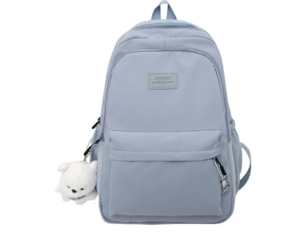 Large capacity nylon backpack for women, waterproof and wear-resistant, in solid colour with zips and straps