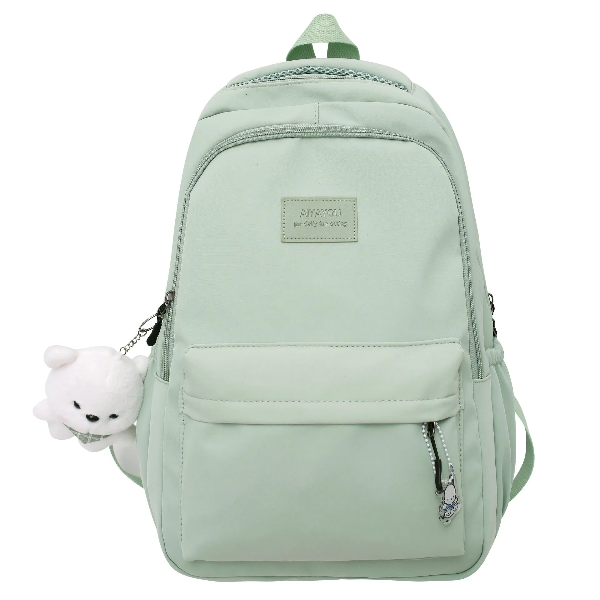Large capacity nylon backpack for women, waterproof and wear-resistant, in solid colour with zips and straps