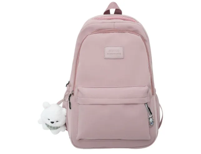 Large capacity nylon backpack for women, waterproof and wear-resistant, in solid colour with zips and straps