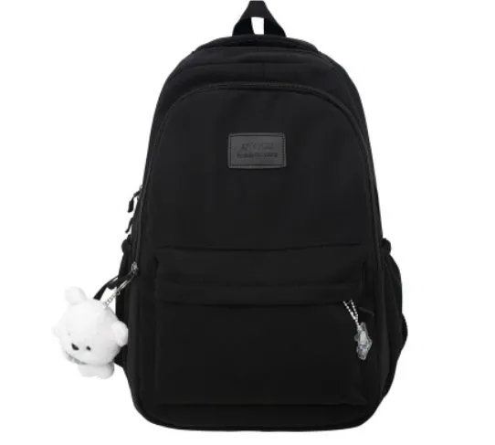 Large capacity nylon backpack for women, waterproof and wear-resistant, in solid colour with zips and straps