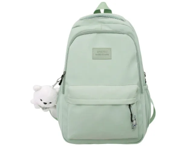Large capacity nylon backpack for women, waterproof and wear-resistant, in solid colour with zips and straps