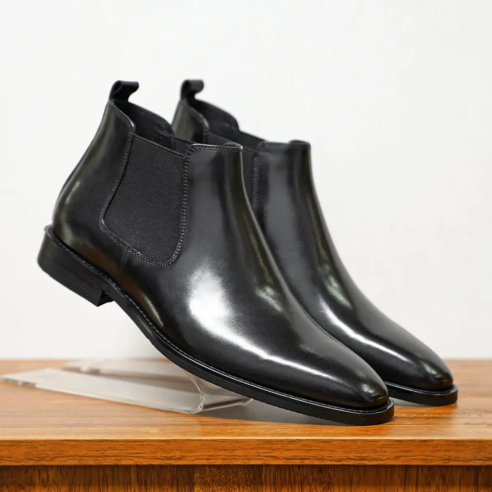 Chelsea men's vintage handmade boots front lace-up low heel 1-3CM artificial PU upper black