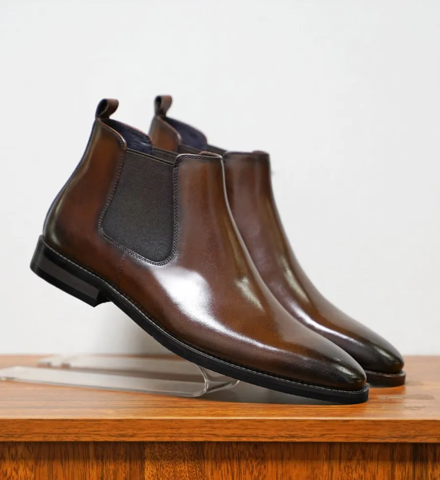 Chelsea men's vintage handmade boots front lace-up low heel 1-3CM artificial PU upper black