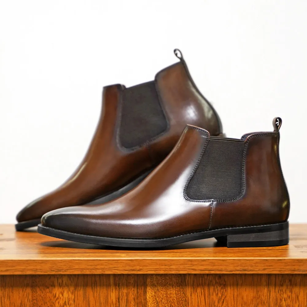 Chelsea men's vintage handmade boots front lace-up low heel 1-3CM artificial PU upper black