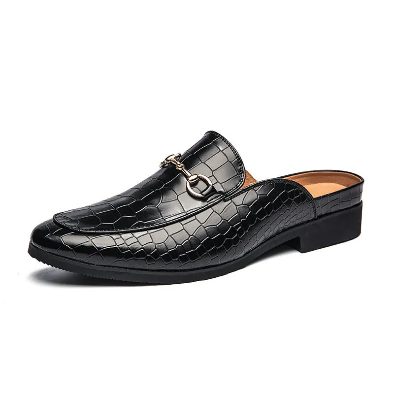 Men's lazy semi slipper shoes made of artificial PU upper in black, brown, and wine red colour options, sizes 38-48