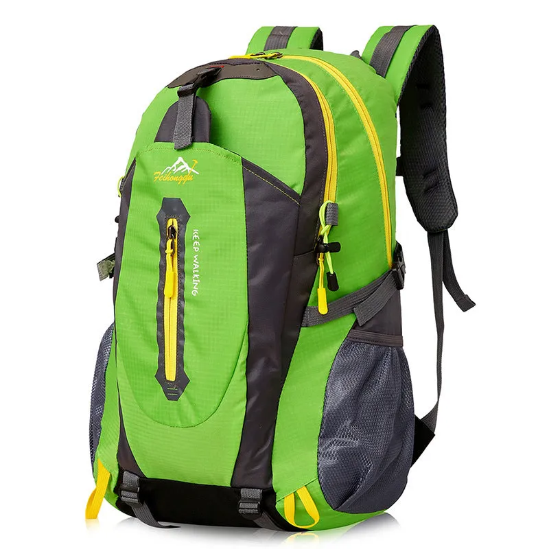 Oxford travel backpack for mountaineering 36-55L in green, plain pattern, side view