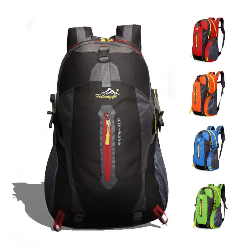 Oxford travel backpack for mountaineering 36-55L in green, plain pattern, side view