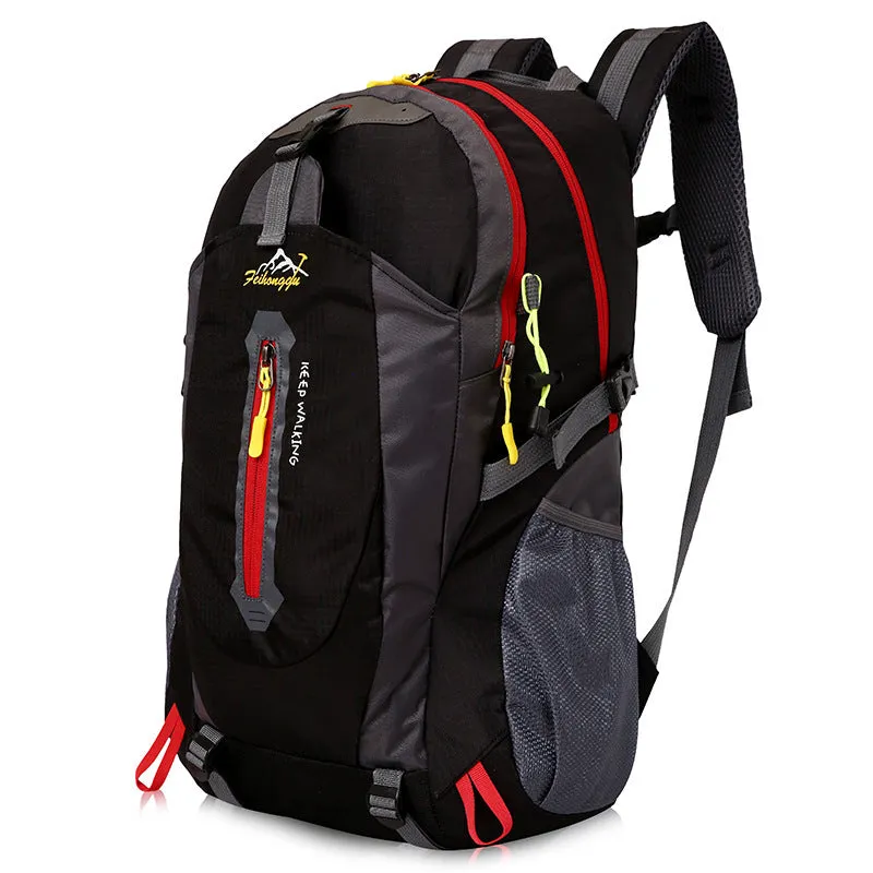 Oxford travel backpack for mountaineering 36-55L in green, plain pattern, side view