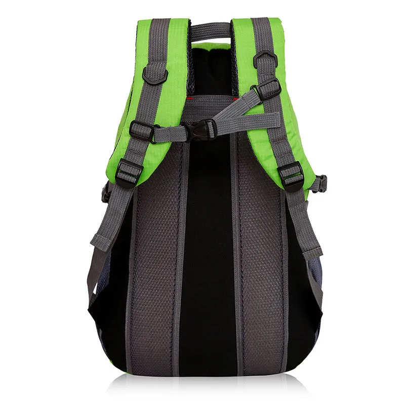 Oxford travel backpack for mountaineering 36-55L in green, plain pattern, side view