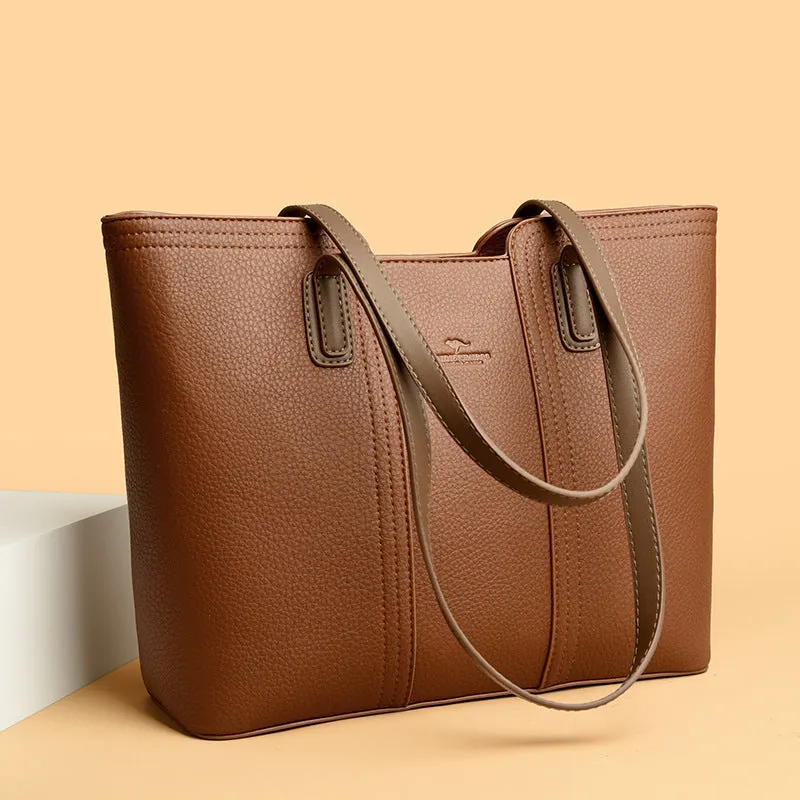 Women's genuine leather shoulder bag in milky white with three-dimensional outer pocket and waterproof finish
