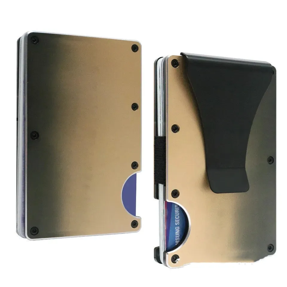 Gradient color ultra-thin aluminum alloy card package with metal clamp, blue gradient finish