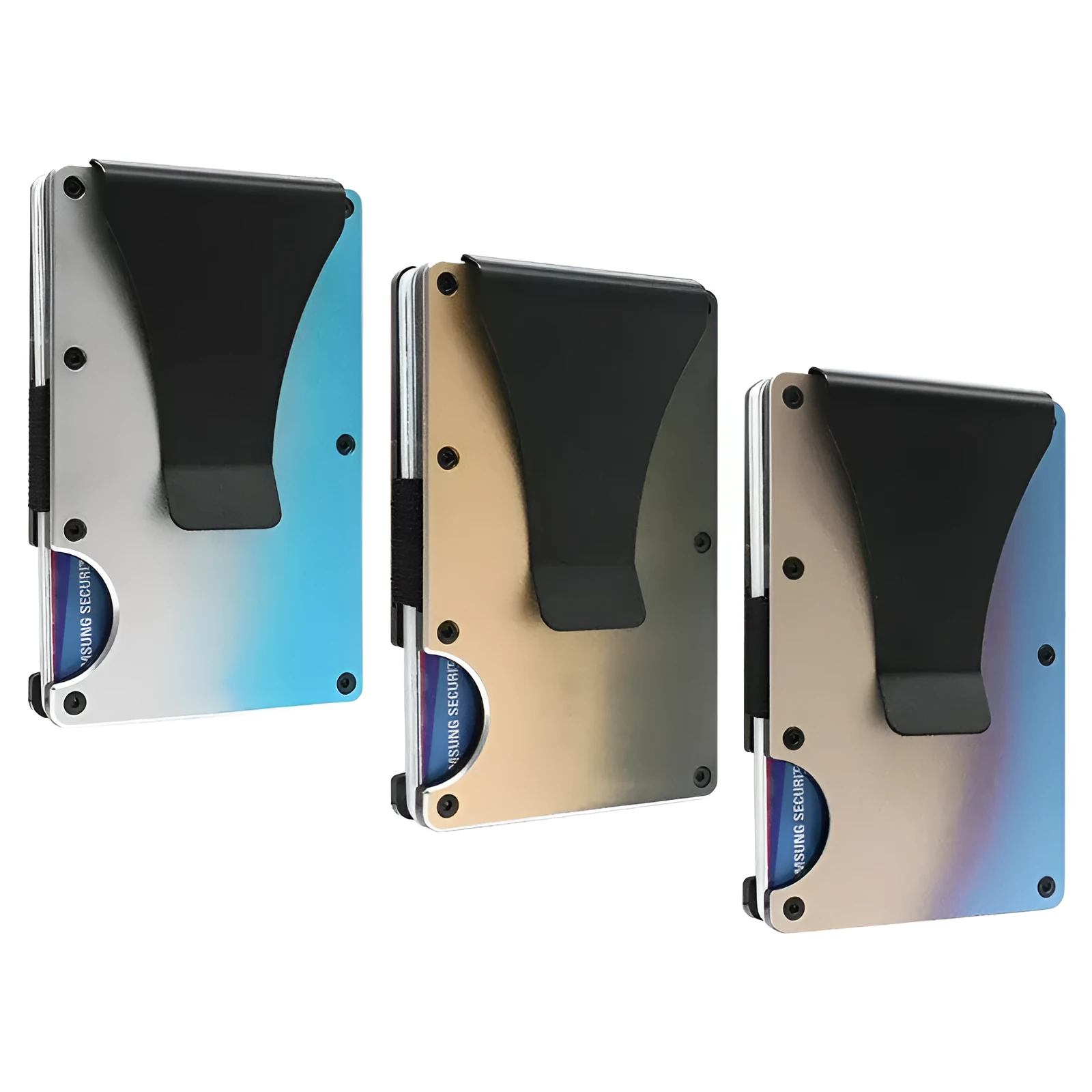 Gradient color ultra-thin aluminum alloy card package with metal clamp, blue gradient finish