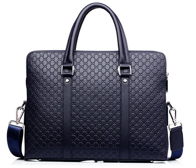 Men's business briefcase in super fiber synthetic leather with shoulder strap holding a notebook and iPad