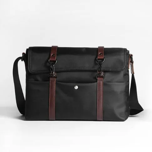 Men's waterproof business tote bag in black, cross-section square shape with zipper closure and soft handles