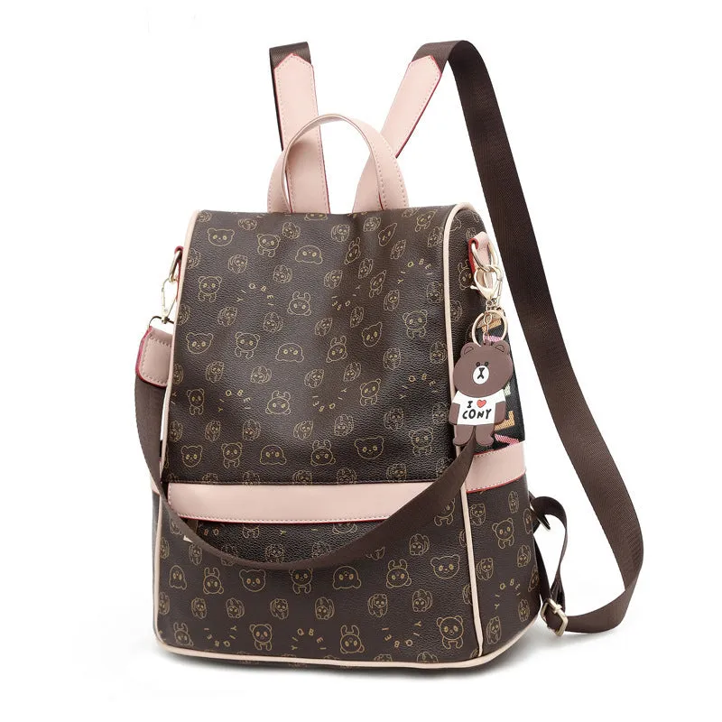 Korean fashion ladies soft leather backpack with embroidery large vertical square shape black