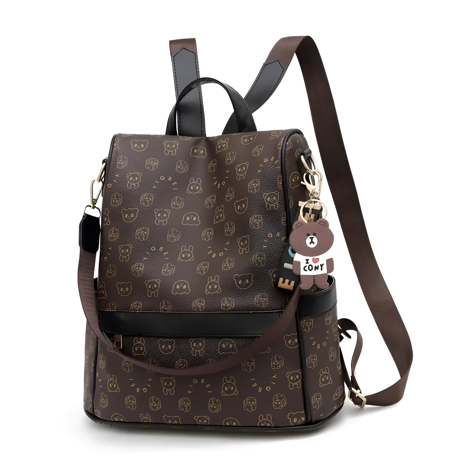 Korean fashion ladies soft leather backpack with embroidery large vertical square shape black