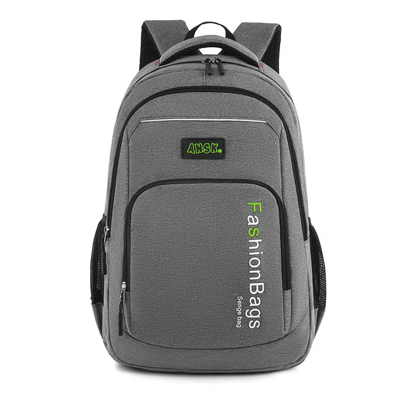 Street-style nylon backpack in light grey showing internal laptop compartment and organised pockets.