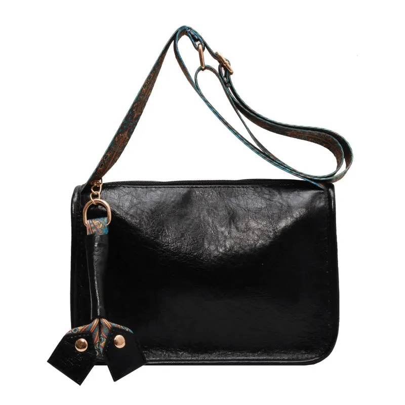 Casual single shoulder bag in solid colour, PU leather, wide strap, horizontal square shape, available in beige black coffee green brown