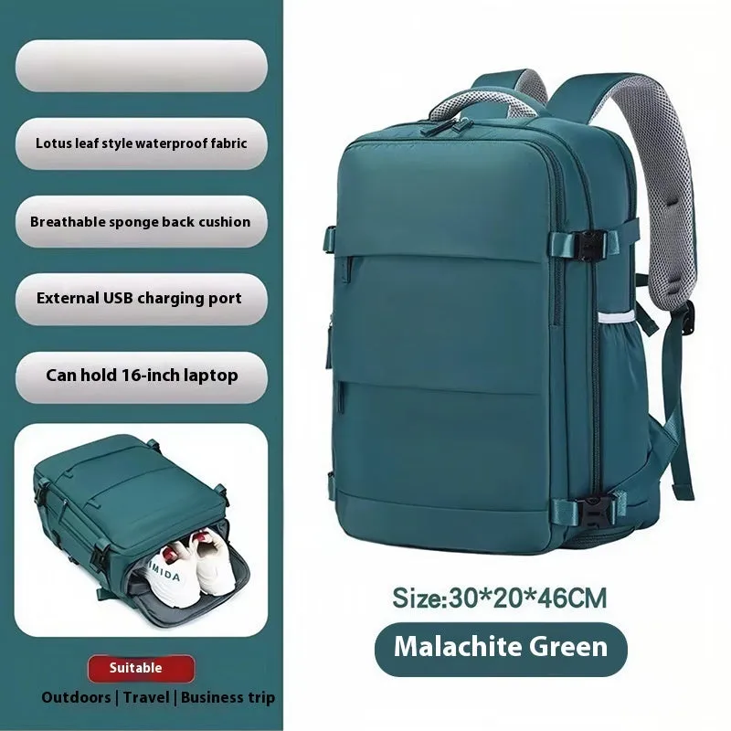 Unisex solid colour Oxford cloth large capacity backpack with air pillow belt in 36-55L