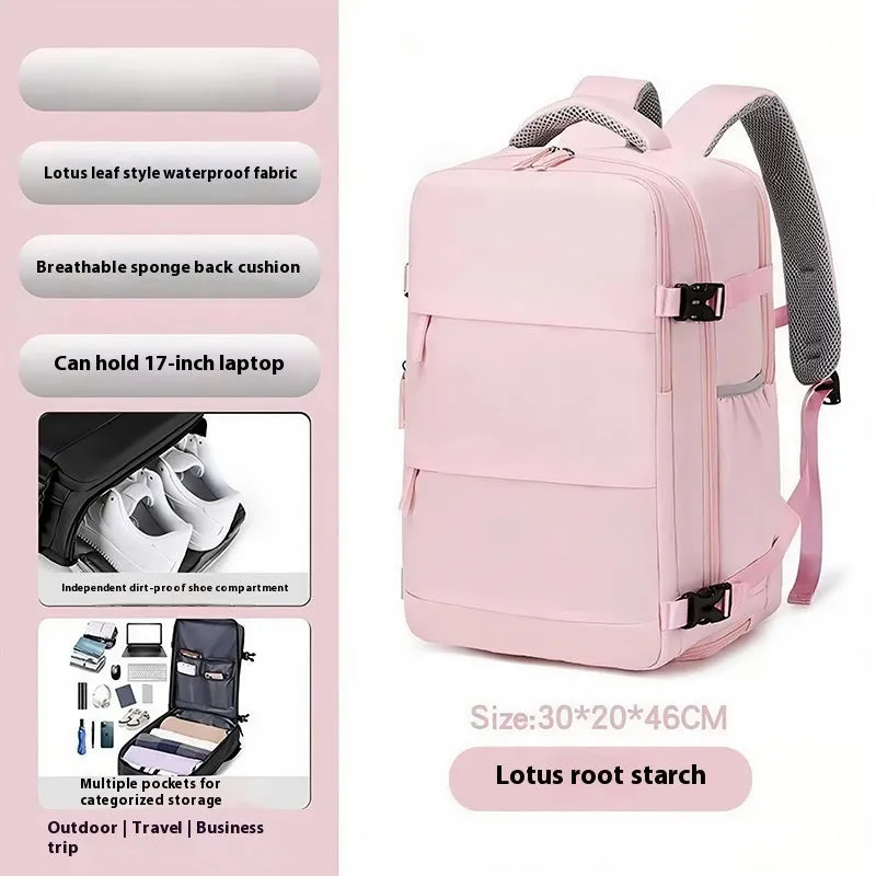 Unisex solid colour Oxford cloth large capacity backpack with air pillow belt in 36-55L