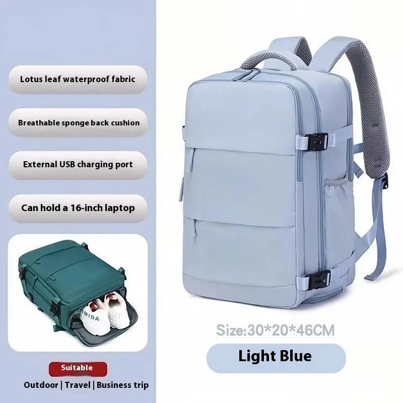 Unisex solid colour Oxford cloth large capacity backpack with air pillow belt in 36-55L