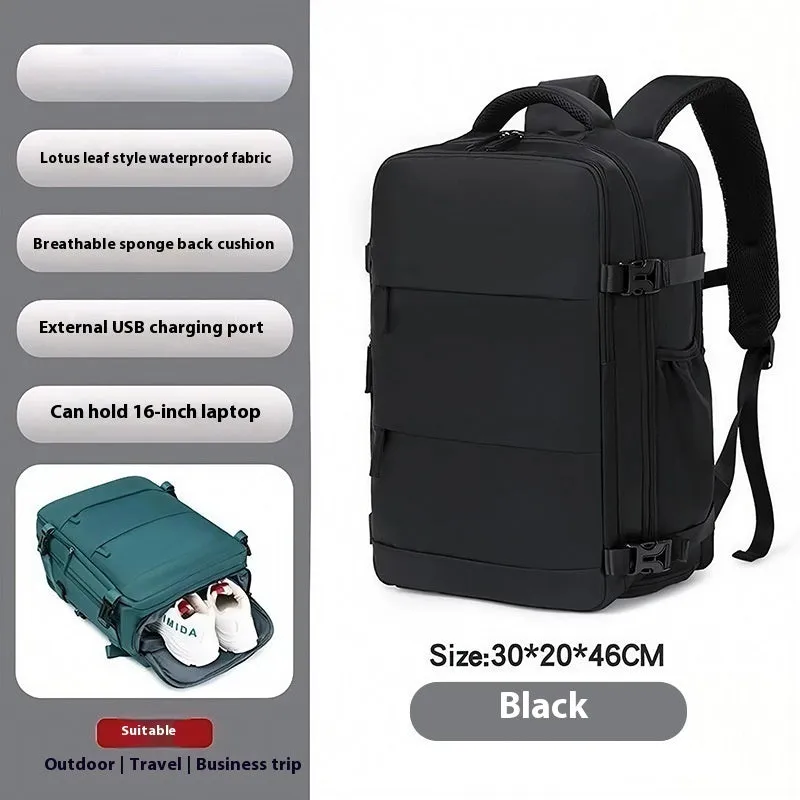 Unisex solid colour Oxford cloth large capacity backpack with air pillow belt in 36-55L