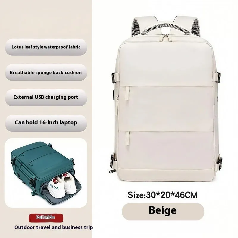 Unisex solid colour Oxford cloth large capacity backpack with air pillow belt in 36-55L