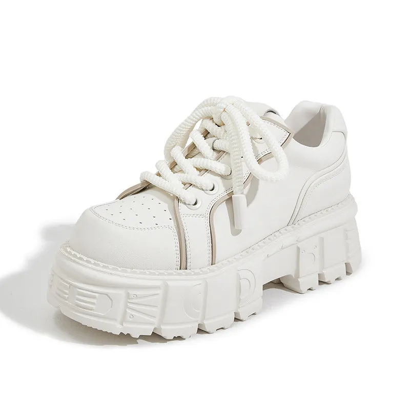 Beige and pink leather muffin bottom casual shoes with rubber foam soles