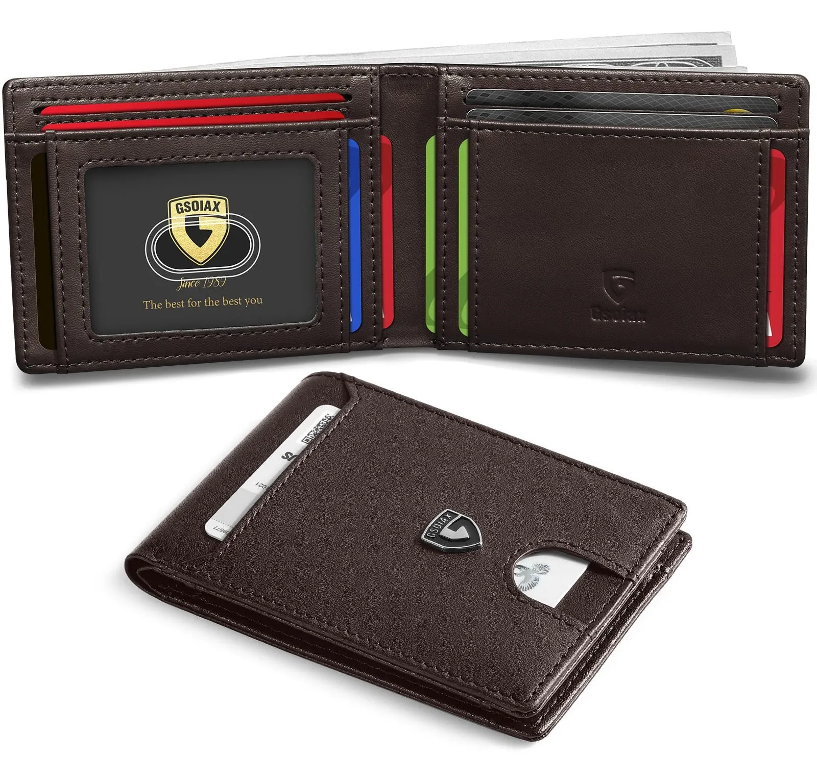 Men's carbon fibre business card holder with anti-theft RFID blocking, available in multiple colours including black and red