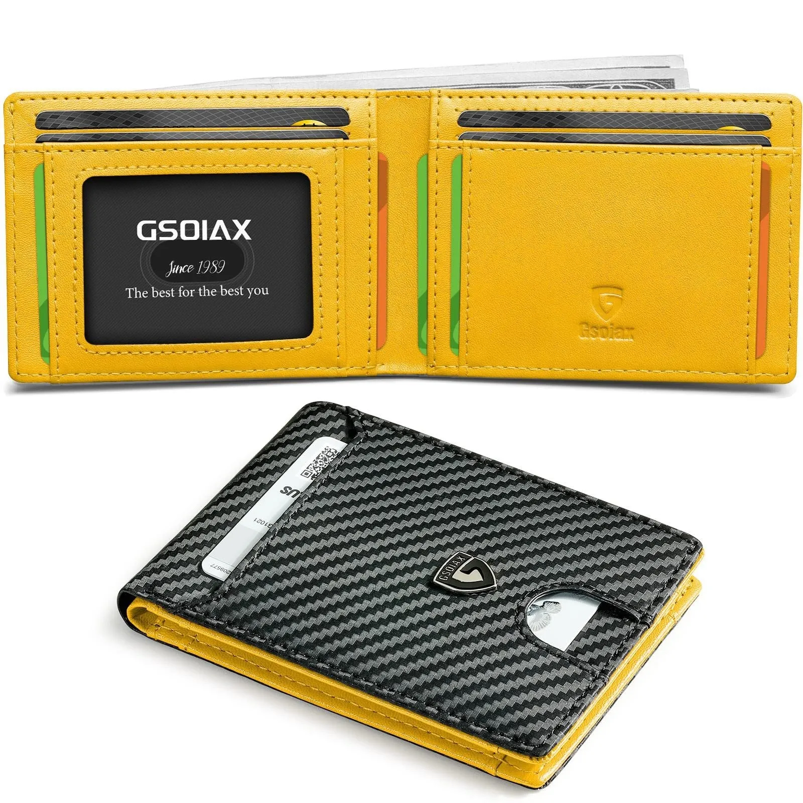 Men's carbon fibre business card holder with anti-theft RFID blocking, available in multiple colours including black and red