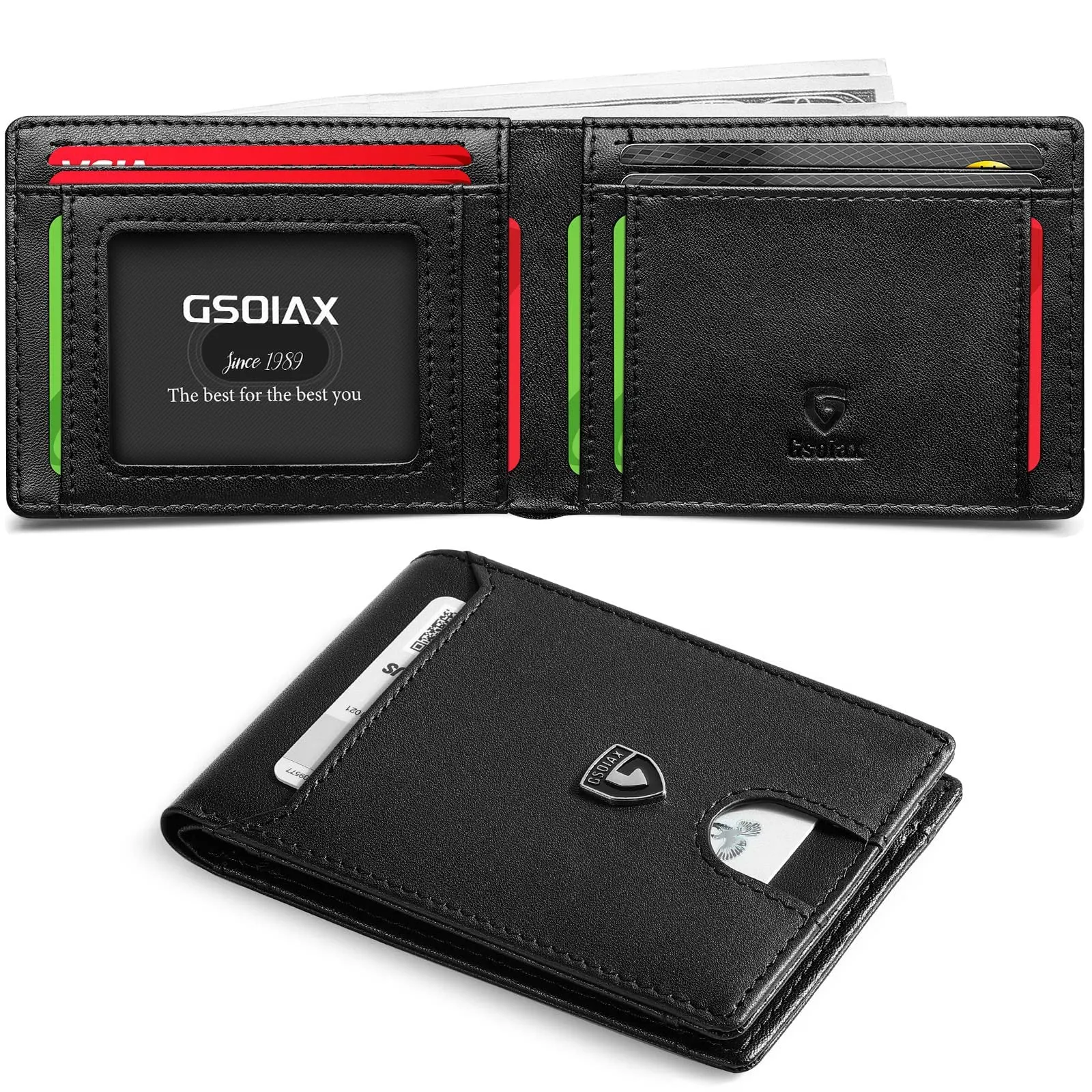Men's carbon fibre business card holder with anti-theft RFID blocking, available in multiple colours including black and red