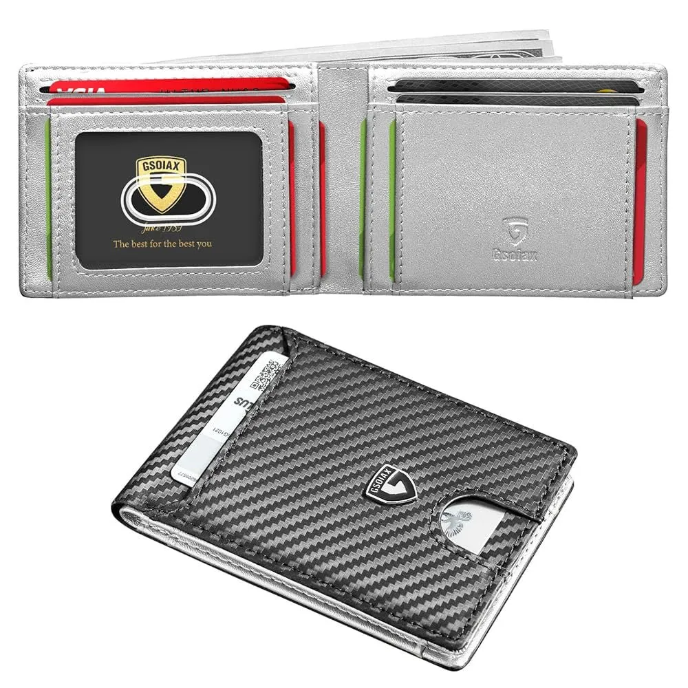 Men's carbon fibre business card holder with anti-theft RFID blocking, available in multiple colours including black and red